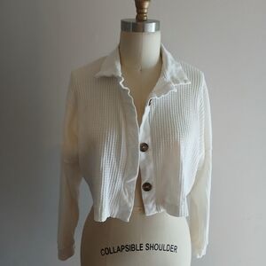 Carley jean waffle knit cropped button up top size small